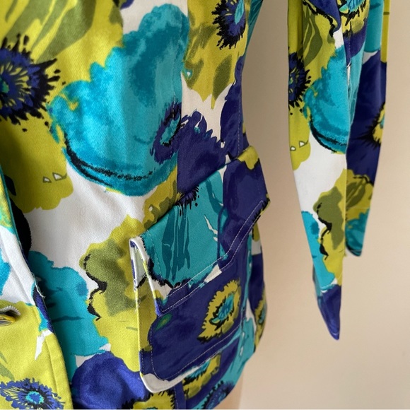 Joan Rivers Blue Floral Print Multicolor Button-front Blazer - Picture 4 of 8